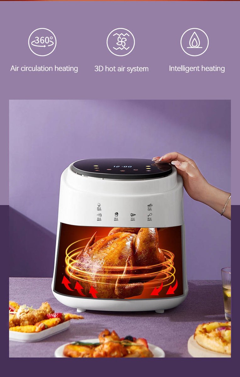 Vizyon Airfryer XXL – 8 L Digital Touch Air Fryer with 10 Auto Programs