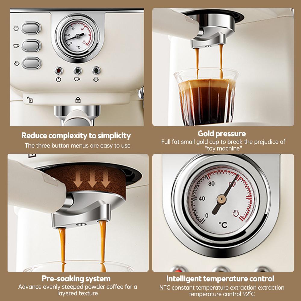 Moccona Espresso Coffee Machine 20 Bar Stainless Steel Espresso Maker with Milk Frother Steam Wand 2 In 1 - SmartGatelb