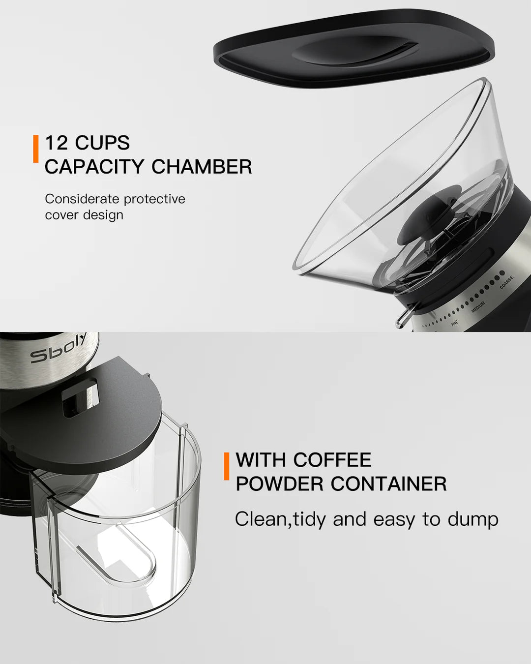 Sboly Coffee Grinder Stainless Steel Adjustable Burr Mill with 19 Precise Grind Setting - SmartGatelb