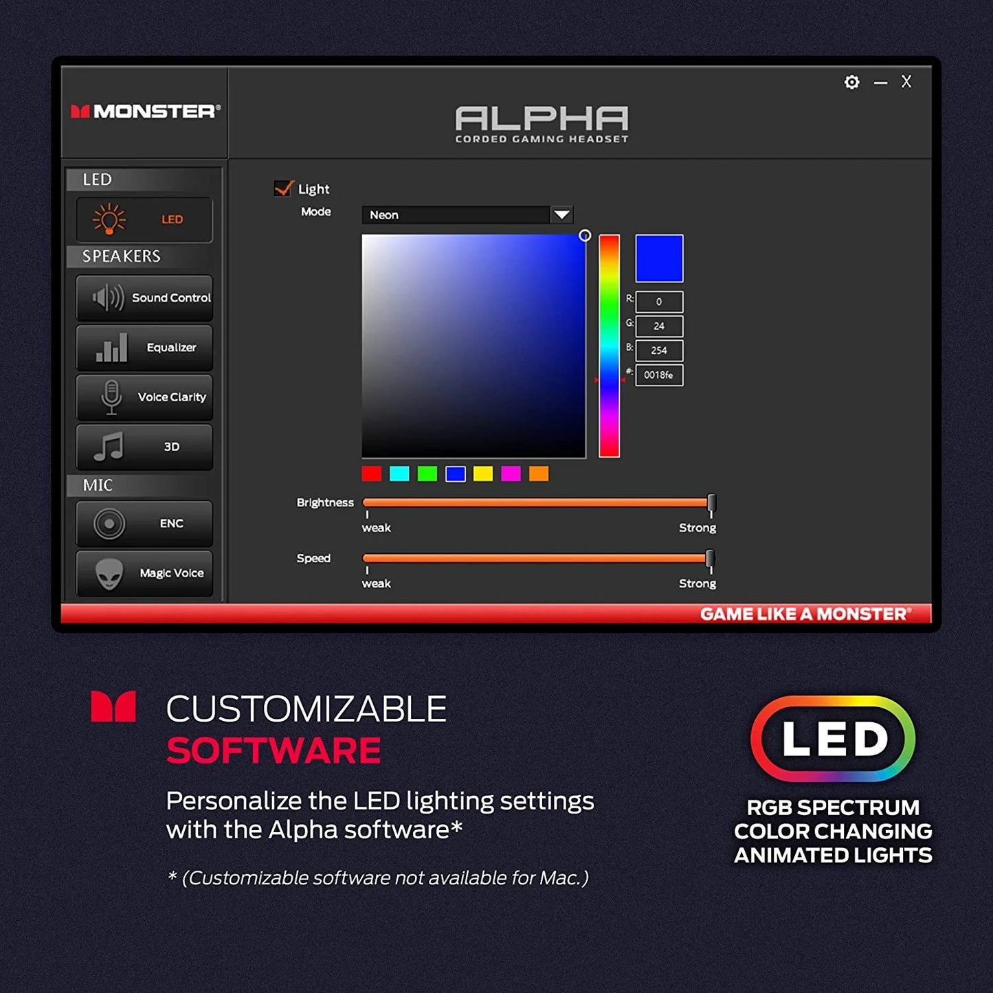 Monster Alpha RGB Gaming Headset – 7.1 Virtual Surround, Detachable ENC Mic, LED Lighting