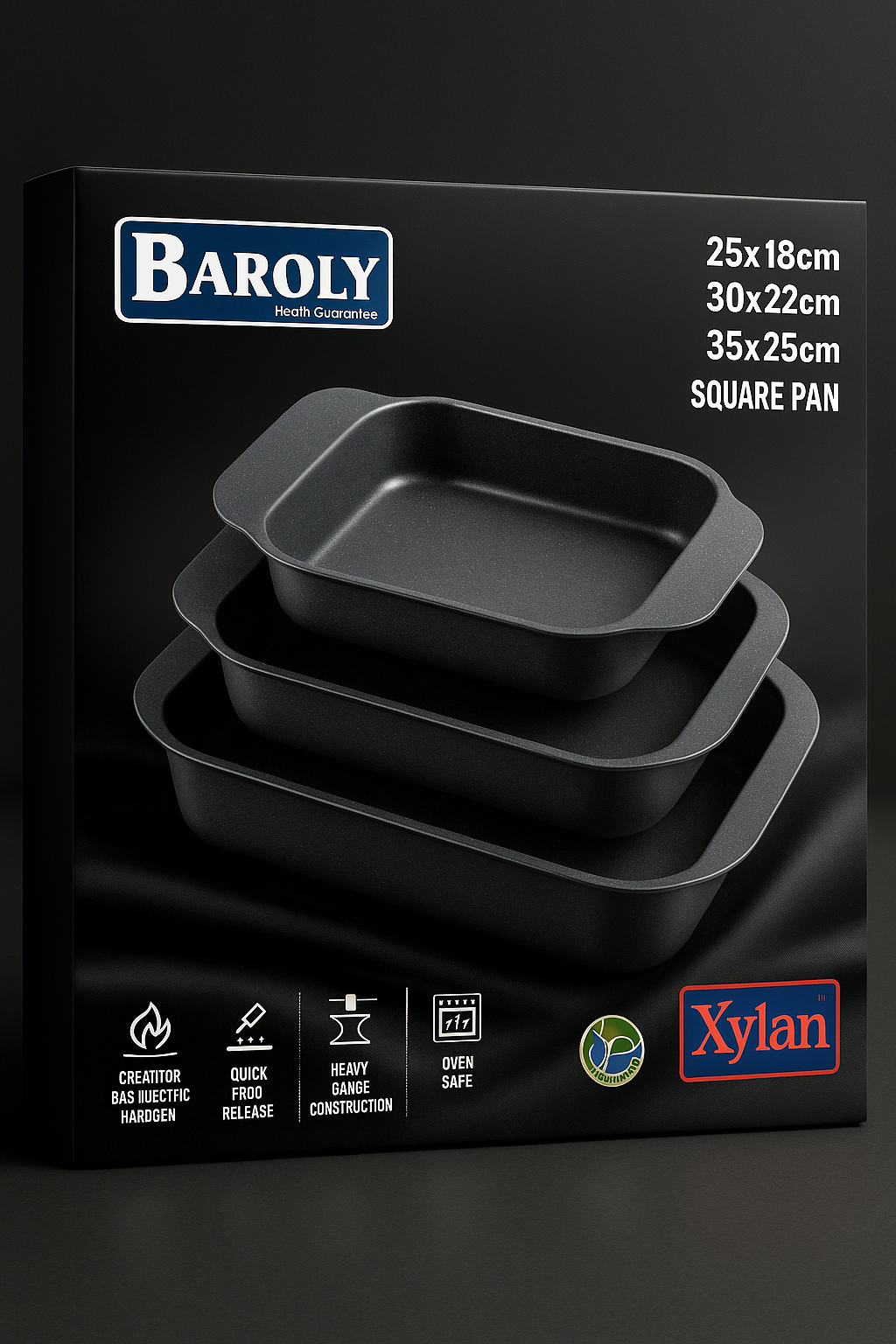Baroly Non-Stick Square Baking Pan Set – 3pcs (25x18cm, 30x22cm, 35x25cm) – Heavy Gauge, Oven Safe, Eco-Friendly - SmartGatelb